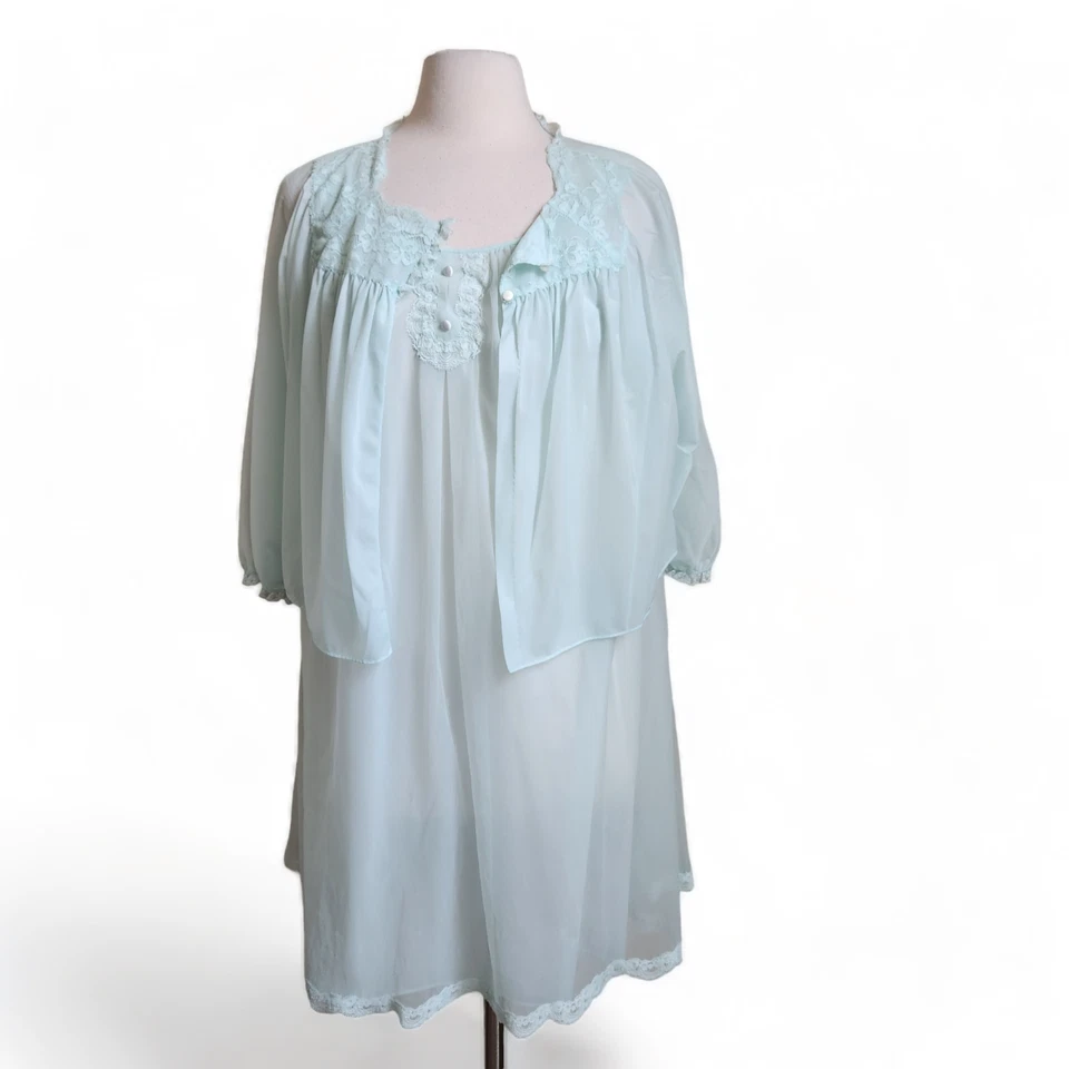 Juego de camisón Peignoir vintage de gasa de los años 50 tocador pequeño Fairycore transparente Foto 1 de 4