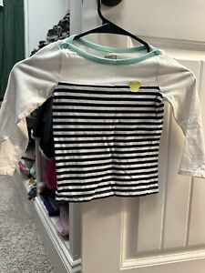 Toddler Girl Crazy 8 3T Long Sleeve Striped Tee with Neck Detail, White And Navy