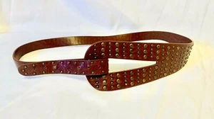 Lady's Brown Leather Fashion Belt (31" - 33") Accented with Brass Studs  - Picture 1 of 1