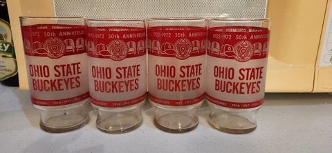 Lot of 4 Vintage Ohio State Buckeyes Football 50th Anniversary Drinking Glasses Cover