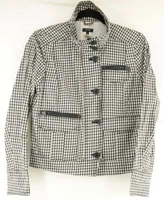 Chaqueta para mujer J Crew blanca y negra a cuadros 100 % algodón con cremallera talla 4 Foto 1 de 4
