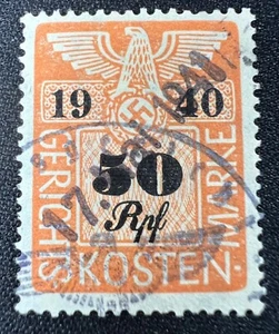 1940 German Court Fee Stamp 50 Rpf GERICHTS KOSTEN MARKE Orange Nazi Eagle Cance - Picture 1 of 2