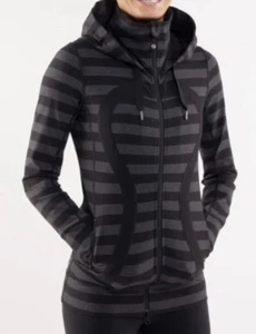 Chaqueta Lululemon Stride Rayas Negras Gris Chaqueta con Capucha Logo Talla 6 - Imagen 1 de 11