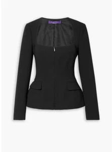 Giacca nuova con etichette RALPH LAUREN viola etichetta chantria lana crepe peplum taglia US 4 - nera - Foto 1 di 12