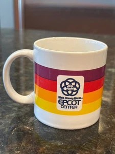 1982 Disney EPCOT Center Mug Japan Rainbow Stripes Retro Logo Vintage Coffee Cup - Picture 1 of 15