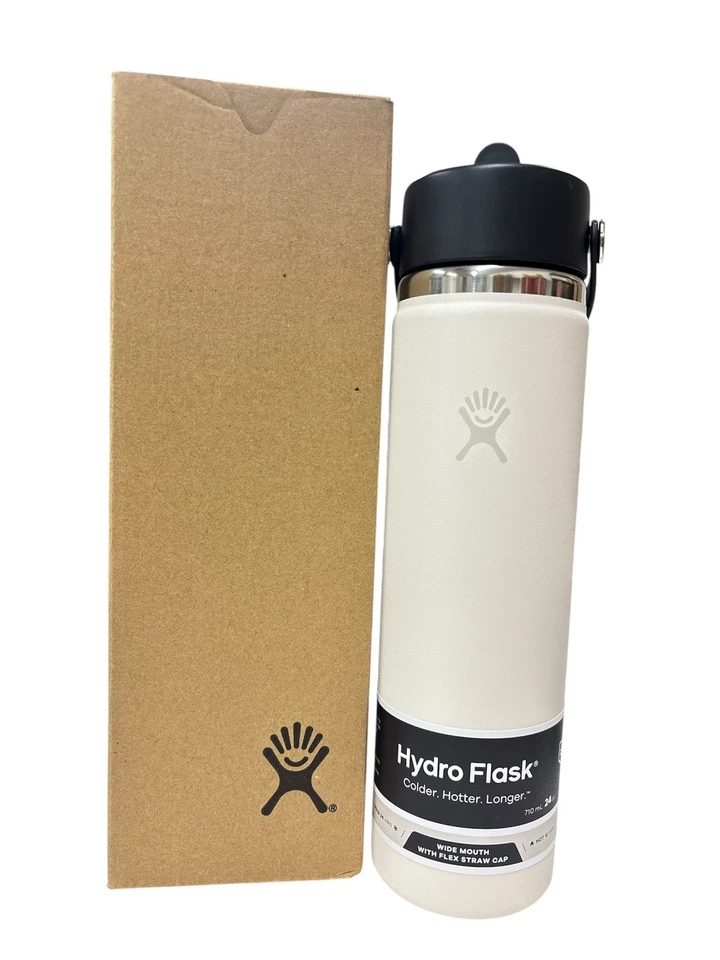 Hydro Flask 24 oz Wide Mouth Insulated Bottle Flex Straw Cap Ivory Off-White