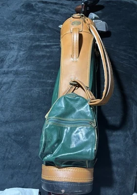Bolsa de Transporte de Golf Burton Vintage EE. UU. Cuero Marrón, Lona Verde, División en 3 Vías Foto 1 de 4