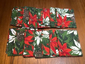 Vintage Cloth Napkins 15 Christmas Poinsettia 10" Holiday Cocktail Handmade - Picture 1 of 3