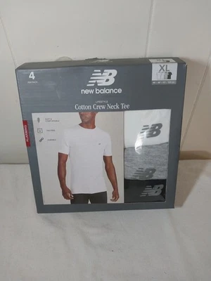 Paquete de 4 camisetas New Balance para hombre cuello redondo mezcla de algodón blancas grises negras XL Foto 1 de 4