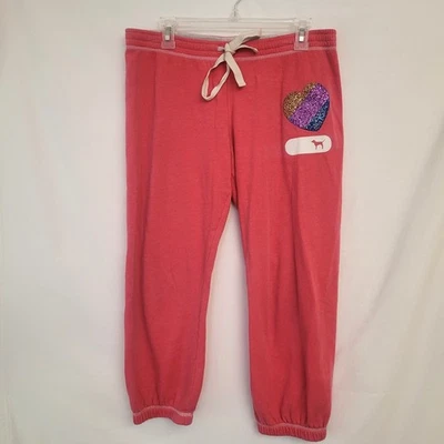 2009 Vintage Victoria’s Secret PINK Sweatpants Glitter Heart Logo Dog Sz M - Image 1 of 4