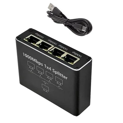 New RJ45 Gigabit Ethernet Splitter 1000Mbps LAN Network Internet 1 to 4 Port - Image 1 of 4