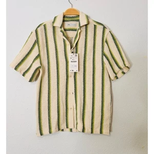 Zara NWT Mens Crochet Vacay Green/White Short Sleeve Shirt, S - Picture 1 of 12