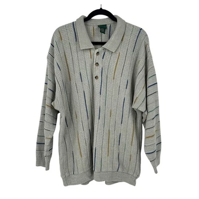 Scandia Woods XL Striped Knit Polo Sweater Henley Dad Grandpa Vintage - Image 1 of 4