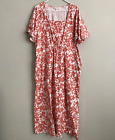 Stan Herman Printed Knit Jersey Square Neck Maxi Dress - Coral (Sz Xl) A476031
