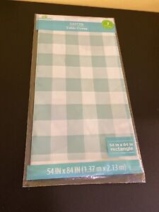 Easter Spring Plastic Table Cover 54”× 84” Rectangle Mint Green Checked