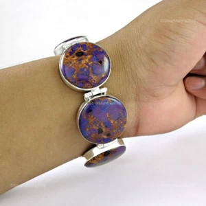 Redondo Natural Morado Cobre Turquesa Pulsera de Cadena Joyería 925 Plata de Ley - Imagen 1 de 6