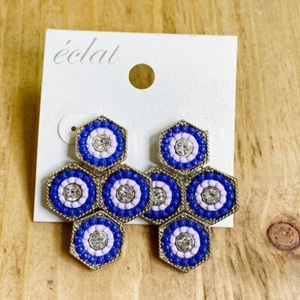 éclat Mosaic Earrings Swarvoski Pierced Medallions Beads Gold Trimmed - Picture 1 of 5