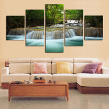 Waterfall Nature Painting 5 Panel Canvas Print Wall Art Poster Home Decor
