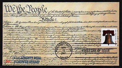 USA SCOTT # 4128, BGC FDC COVER LIBERTY BELL, CONSTITUTION, WE THE PEOPLE 2007 - Image 1 of 2