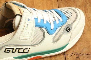 Gucci GG White Leather Green Blue Trainers Sneakers Mens UK 11 US 12 - Picture 1 of 11