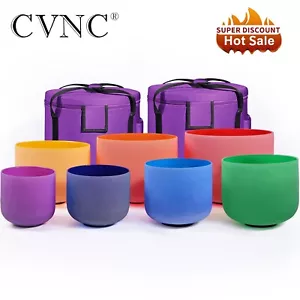 432Hz 6-12 inch Colored Quartz Crystal Singing Bowl Set W/Bag Sound Healing Bath - Picture 1 of 7
