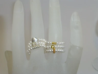 Flexibler Perlenring Vorsteckring Weiß Zierelement Sterlingsilber Gold dehnbar - Bild 1 von 3