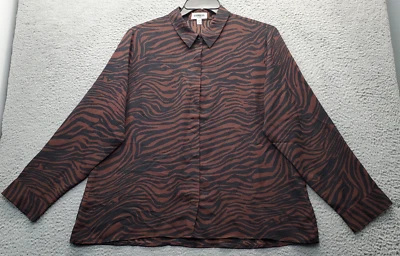 Express Portofino 纽扣衬衫女式 XL 多斑马印花长袖领 — 第 1/4 张图片