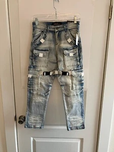 Copper Rivet Boys Jeans Size 12 Blue 3-D Strap Distressed Slim Jeans NWT - Picture 1 of 14