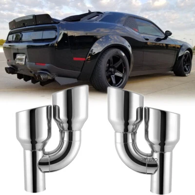 For Dodge Challenger 2008-2023 Dual 2.5" In 4" Out Quad Exhaust Tips Double Wall - Image 1 of 4