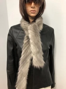 56 Inch GENUINE Gray Sapphire MINK FUR SCARF COLLAR Boa 18-121 - Picture 1 of 4