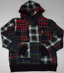 NWT Polo Ralph Lauren PATCHWORK PLAID Hoodie Sweatshirt Boy's L 14/16 GOLD PONY - Picture 1 of 5