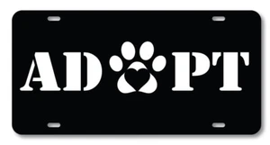 ADOPT Paw & Heart Pet Love License Plate Novelty Custom Tag Aluminum Cats & Dogs - Foto 1 di 1