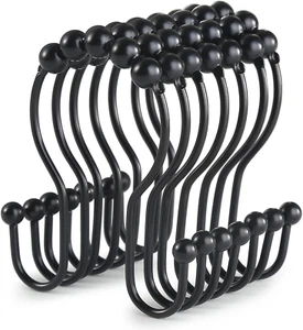 Shower Curtain Hooks, 12 Pcs Shower Curtain Rings, Stainless Steel Black Shower - Picture 1 of 12