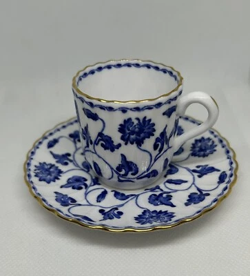 Spode Blue Colonel Demitasse Cup, Espresso  & Saucer Set Floral Gold Rim 12 Av - Image 1 of 4