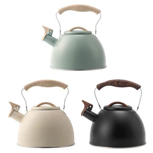 3L Whistling Tea Kettle for Stove Top Wood Handle Creamy White Vintage - Picture 1 of 14