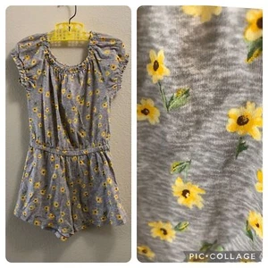 Old Navy Sunflower Romper Girl’s Size 6-7 Cotton Yellow Gray Grey Spring Summer - Picture 1 of 6