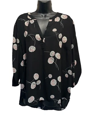 Daniel Rainn Black/Pink Floral Chiffon 3/4 Tab Sleeve Blouse Size PXL High/Low - Image 1 of 4