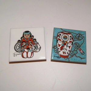 1990s Cleo Teissedre Native Indians Tile Coaster Trivet Wall Decor Wall Art - Picture 1 of 9