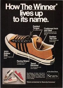 Converse The Winner Vintage Print Ad Sears 1972 Sneakers Black Tan - Picture 1 of 1