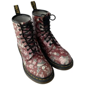 Dr. Martens VHTF Vintage 1460 Burgundy Leather Rose Floral Boots Woman’s Size 7 - Picture 1 of 12