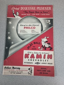 Tarjeta de puntuación 1951 Pittsburgh Pirates vs. Cincinnati Reds (comprobada) - Imagen 1 de 3