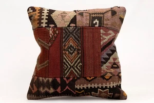 Patchwork Pillow Cover, 16”x16”, Turkish Handmade Pillow, Decorative Cushion - Picture 1 of 4