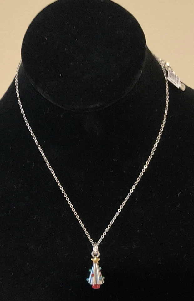 Brighton Holiday Tree Necklace Silver Green Red Blue- Gold Star on Top Christmas
