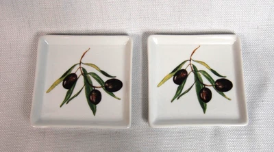 Crate & Barrel Porcelain Olive Oil Square Dipping Dish Appetizer Plates Set of 2 - Image 1 of 4