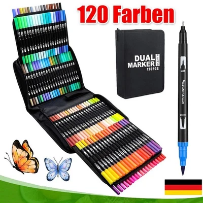 120 Farben Filzstifte Set Malstifte Stifte Malen Zeichnen Dual Brush Kinder - Bild 1 von 4
