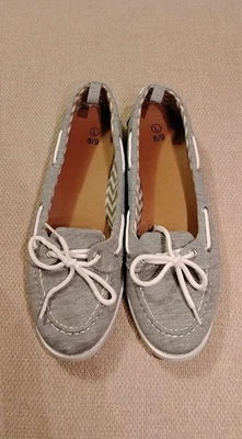 Mocasines mocasines planos grises lisos con lazo blanco para mujer talla: grande 8-9 Foto 1 de 3