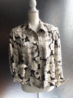 Jones New York 14P Brown Silk Linen Blazer Jacket Neutral Floral Career Fall - Image 1 of 4