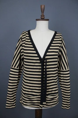SONIA RYKIEL Multi Striped Cotton Long Sleeve V-Neck Button Front Top Size XL - Image 1 of 4