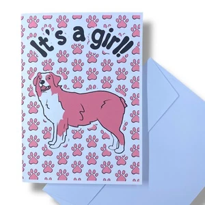 Australian Shepherd Dog Its a Girl Announcement Card Handmade Baby Shower Gift - Picture 1 of 5