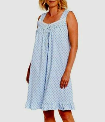 Eileen West Sleeveless Blue Geo Cotton Jersey Knit Short Nightgown sz S NWT - Image 1 of 4